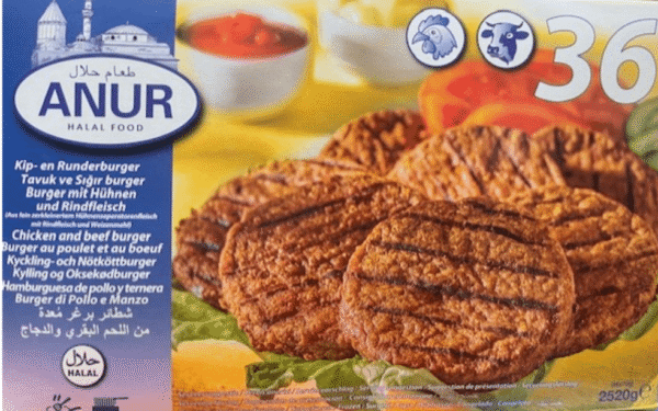 Anur Halal Burger with Beef & CHICKEN - 36* 70g
